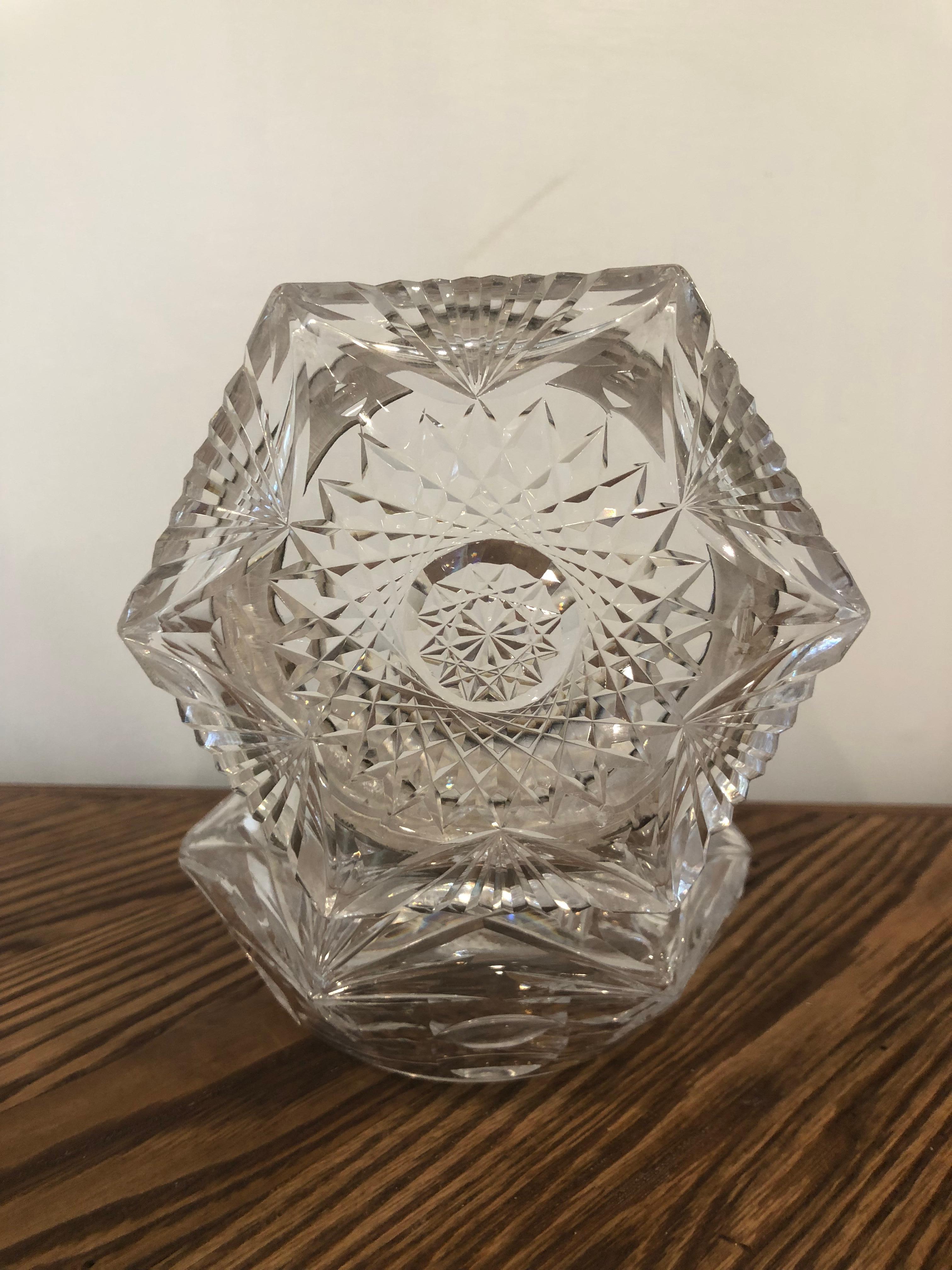 Antique Silver Rimmed Sunburst Crystal Octagon Shaped Box For Sale 3