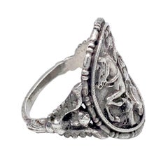 Antique Silver Ring St.George And The Dragon St.Eustace with Dear