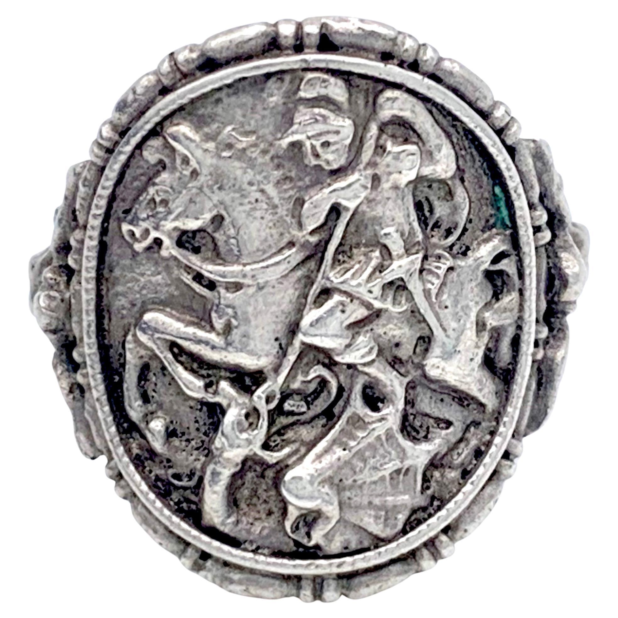 Antique Silver Ring St.George And The Dragon St.Eustace with Dear For Sale