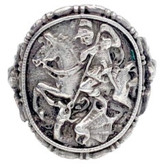 Antique Silver Ring St.George And The Dragon St.Eustace with Dear