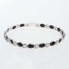 Antique Silver, Rock Crystal and Onyx Choker Necklace Made Year 1890