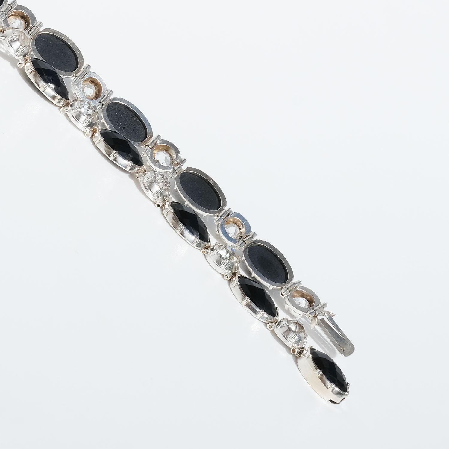Oval Cut Antique Silver, Rock Crystal and Onyx Choker Necklace Made Year 1890 For Sale