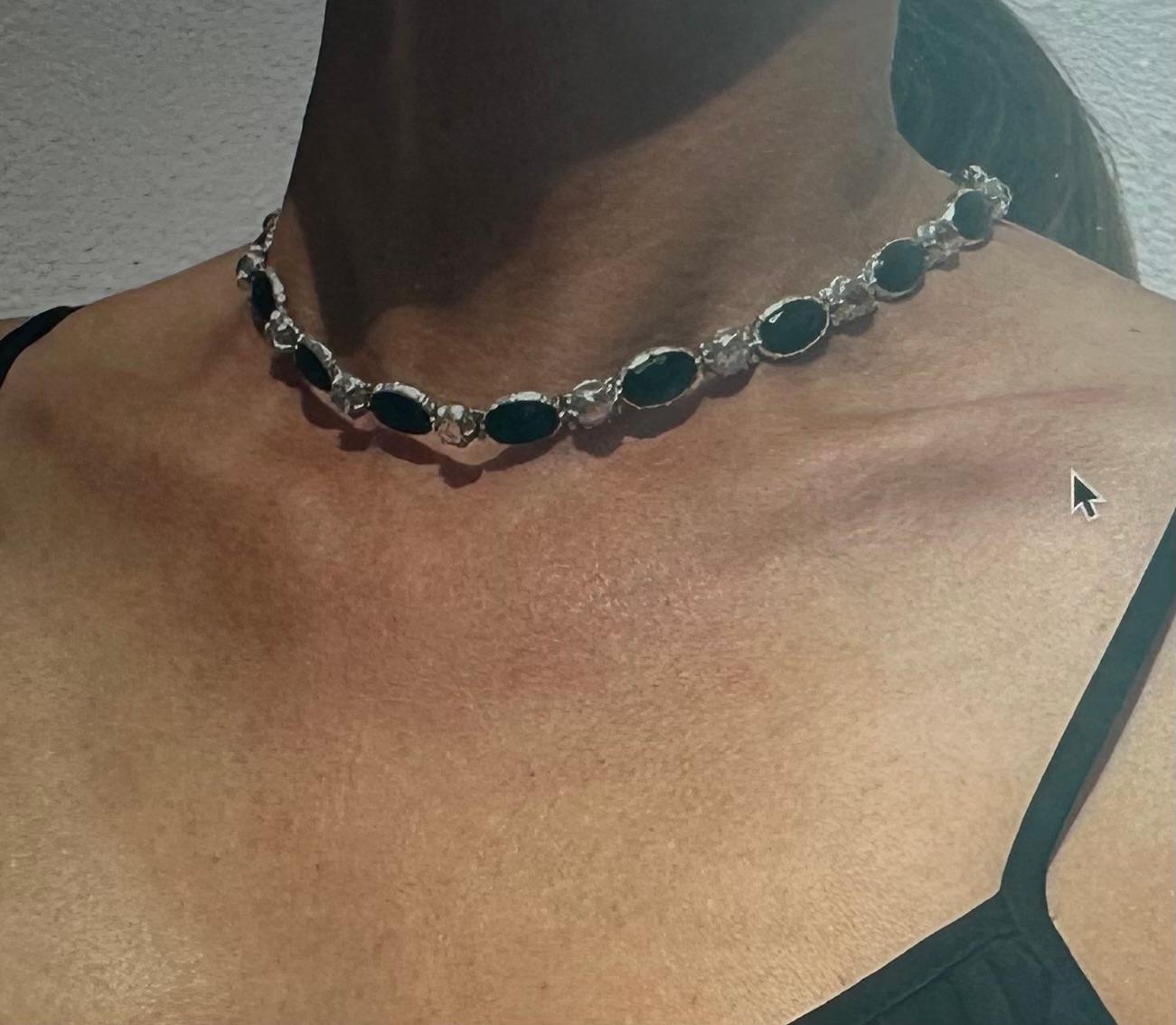 Antique Silver, Rock Crystal and Onyx Choker Necklace Made Year 1890 For Sale 1