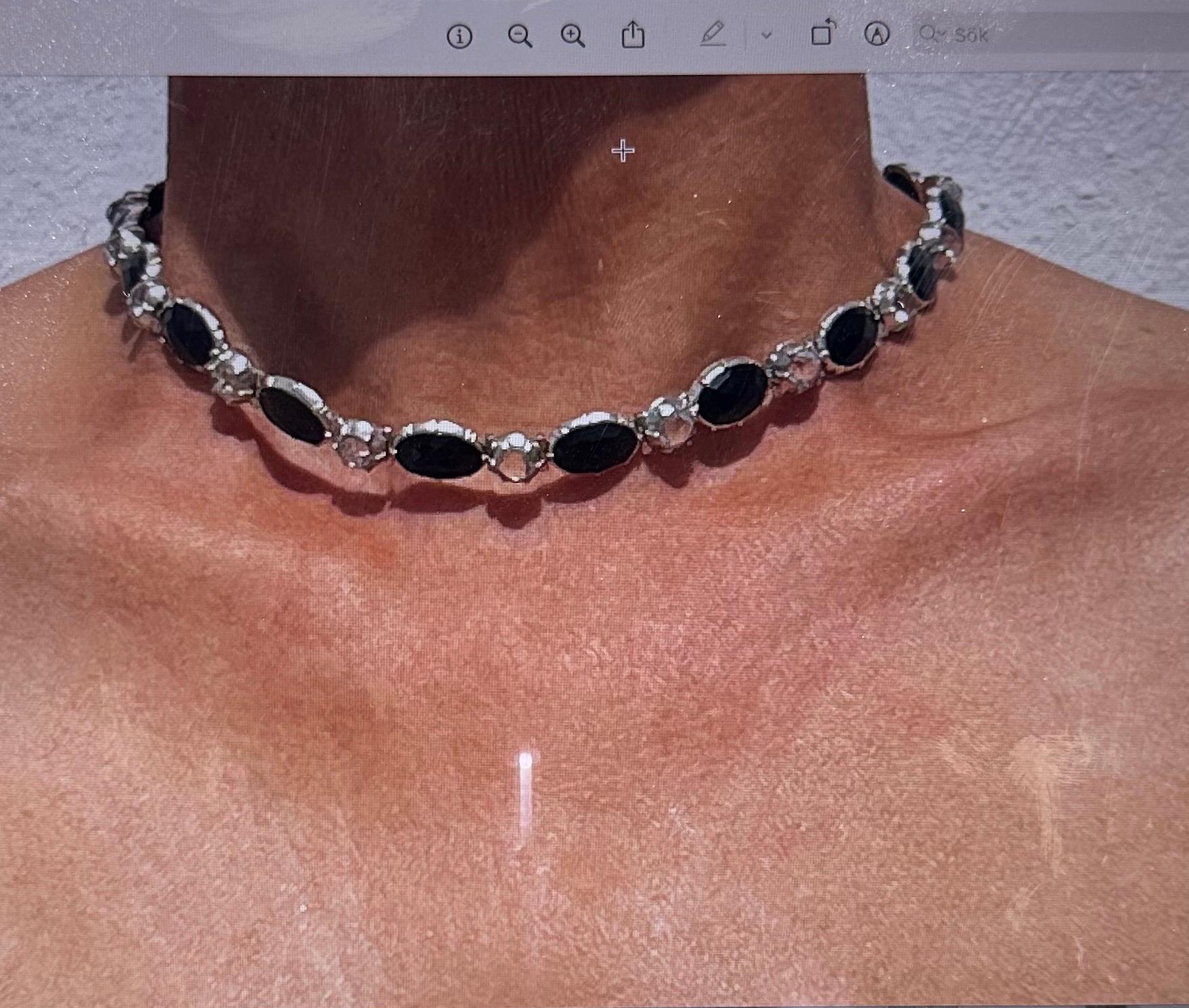 Antique Silver, Rock Crystal and Onyx Choker Necklace Made Year 1890 For Sale 2