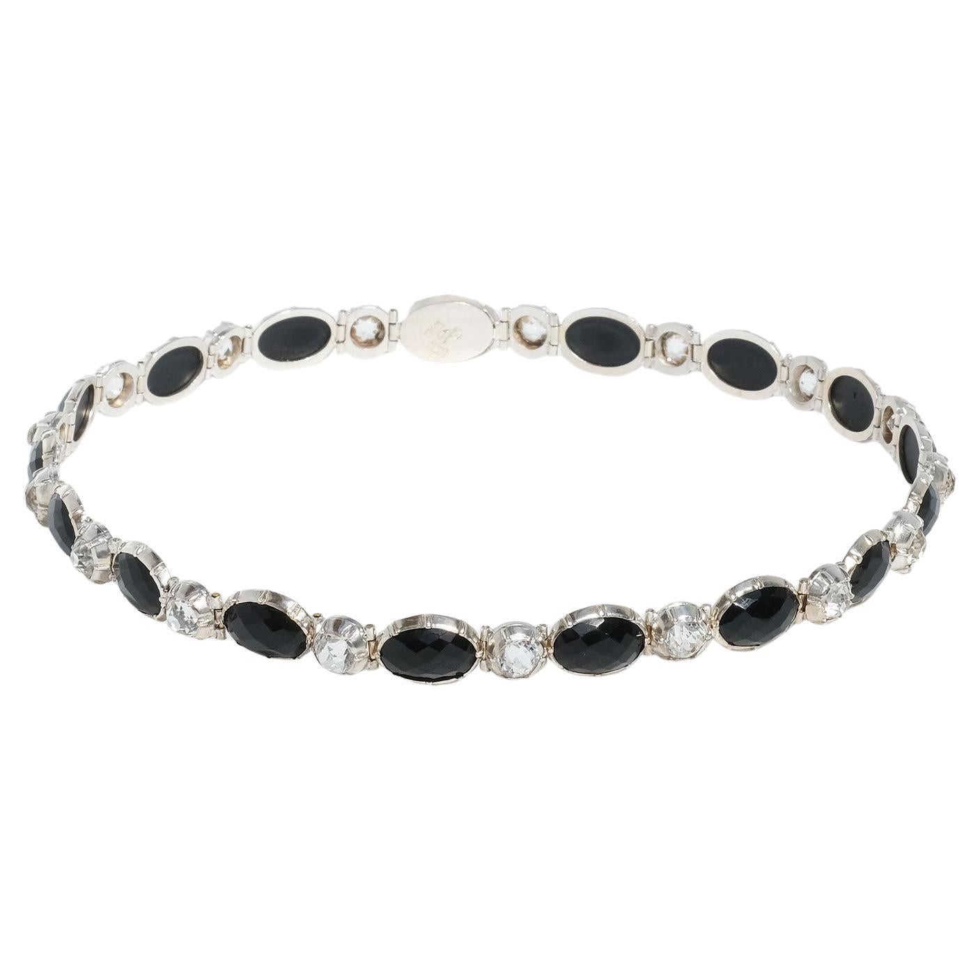 Antique Silver, Rock Crystal and Onyx Choker Necklace Made Year 1890 For Sale