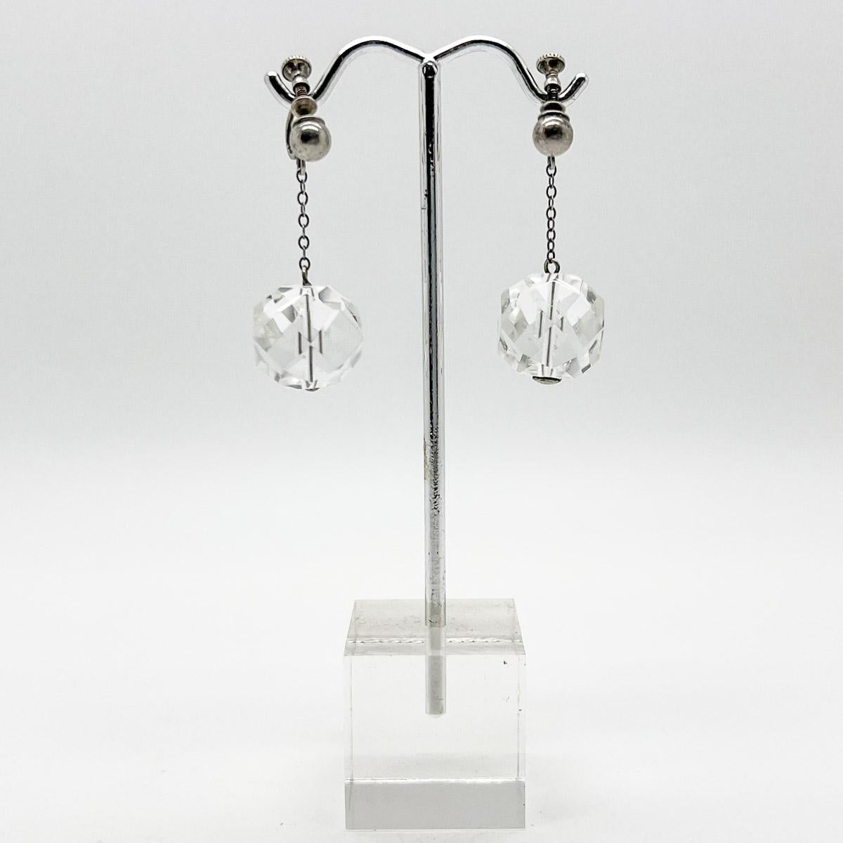 Antique Silver & Rock Crystal Bomb Drop Earrings 1900s In Good Condition For Sale In Wilmslow, GB