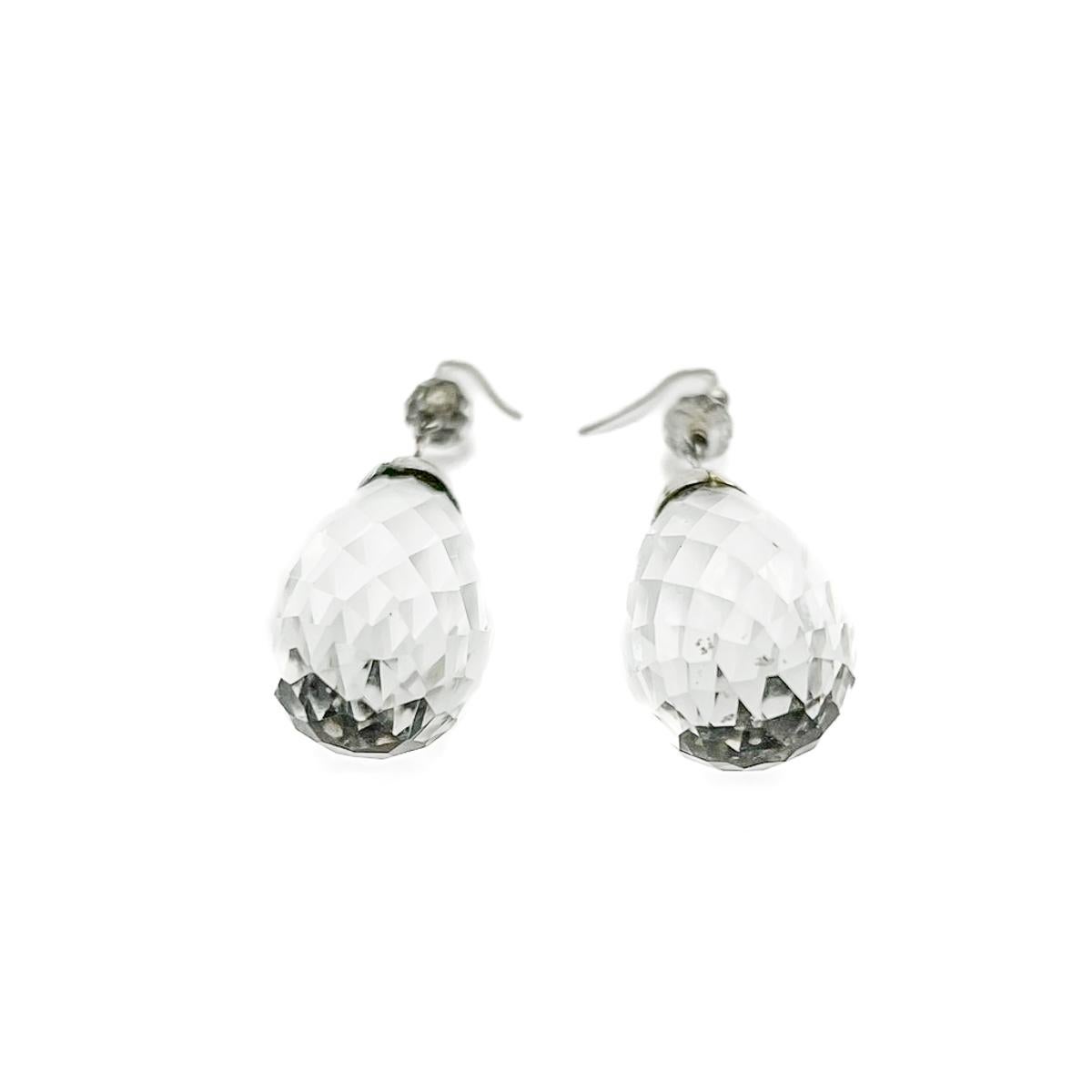 Antique Silver & Rock Crystal Bomb Drop Earrings 1900s For Sale 2