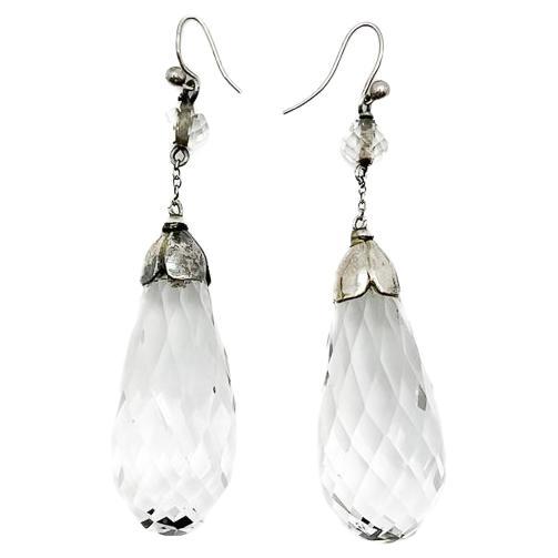 Antique Silver & Rock Crystal Bomb Drop Earrings 1900s