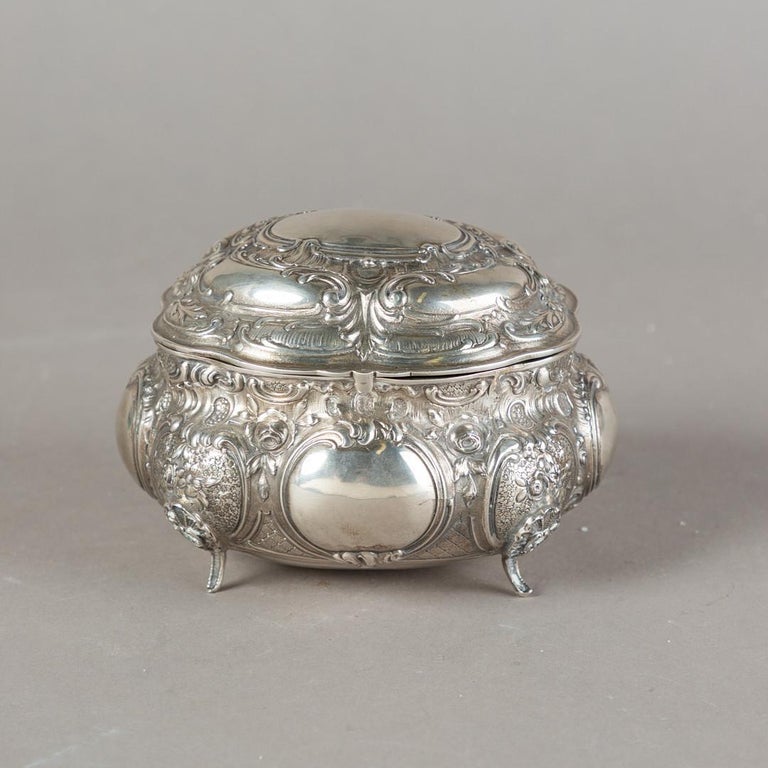 Rococo Revival Antique Silver Rococo Style Sugar Bowl, Decorative Box Gold Gilding Inside For Sale
