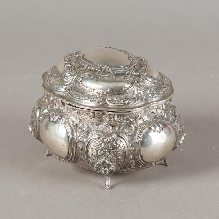 Antique Silver Rococo Style Sugar Bowl, Decorative Box Gold Gilding Inside In Excellent Condition For Sale In Hampshire, GB