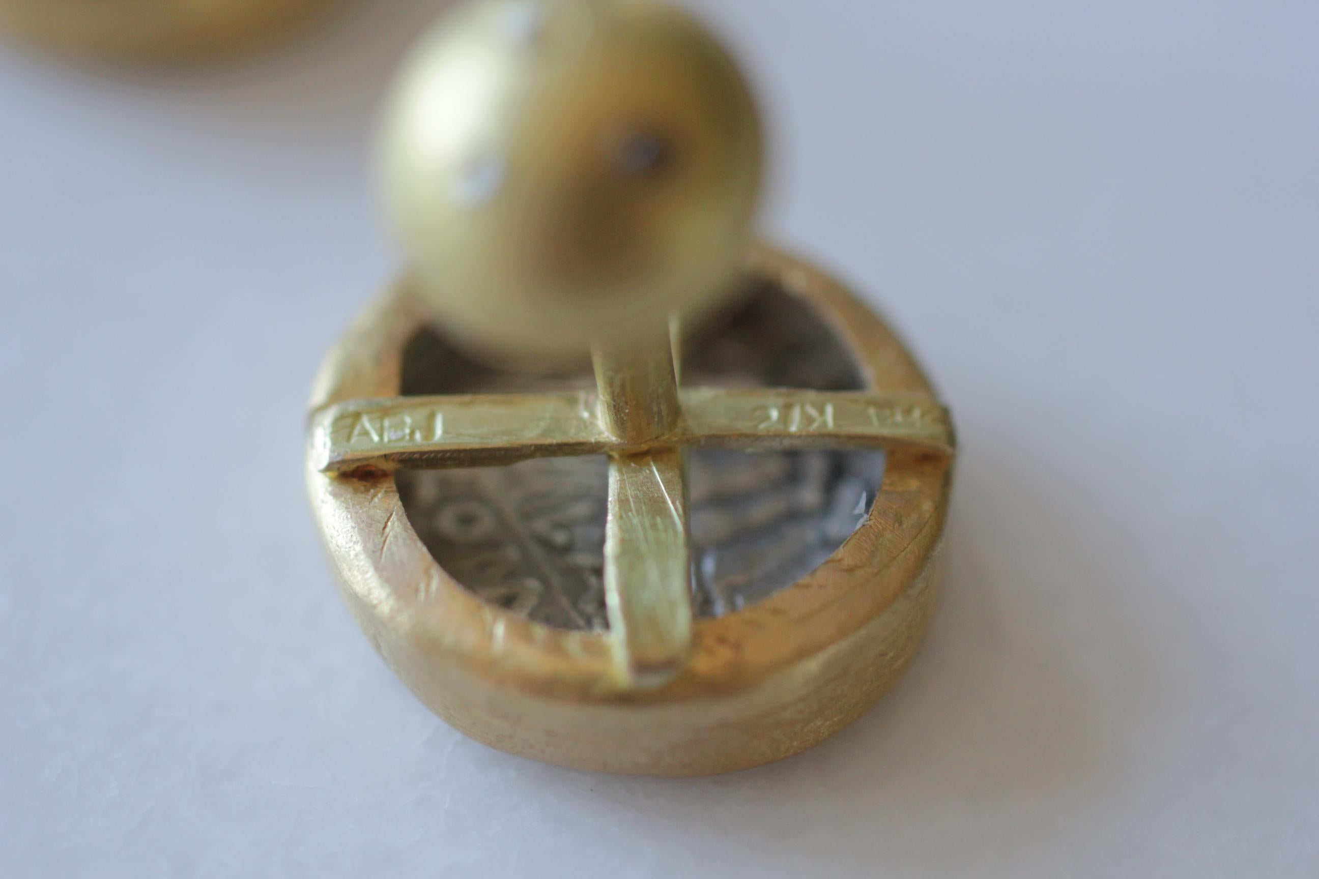 Antique Silver Roman Coin 22-21 Karat Gold Cuff Links with Diamonds Cufflinks 5