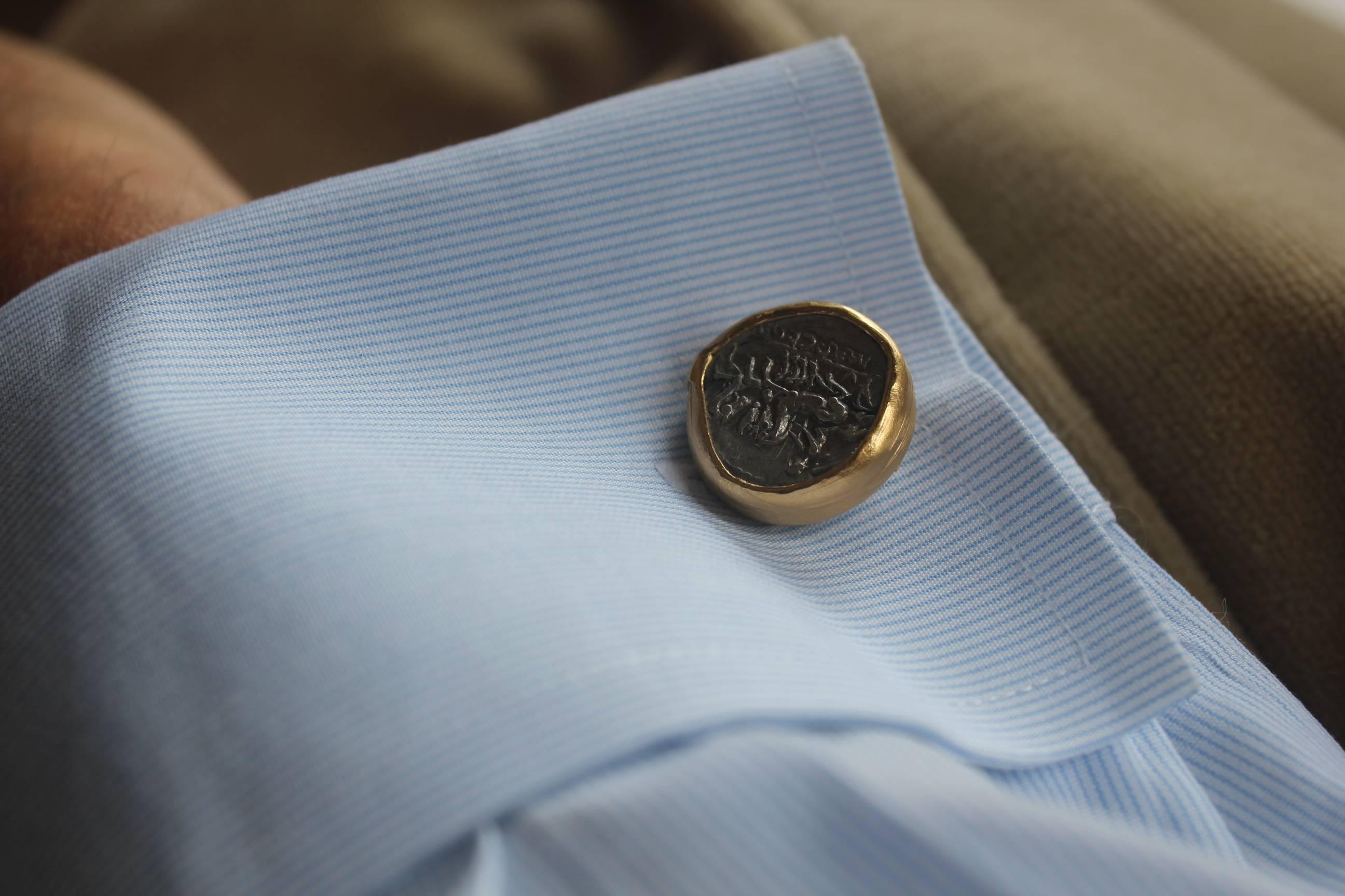 Silver Roman Coins 22-21 Karat Gold Cufflinks with Diamonds Cufflinks 18 Karat 7