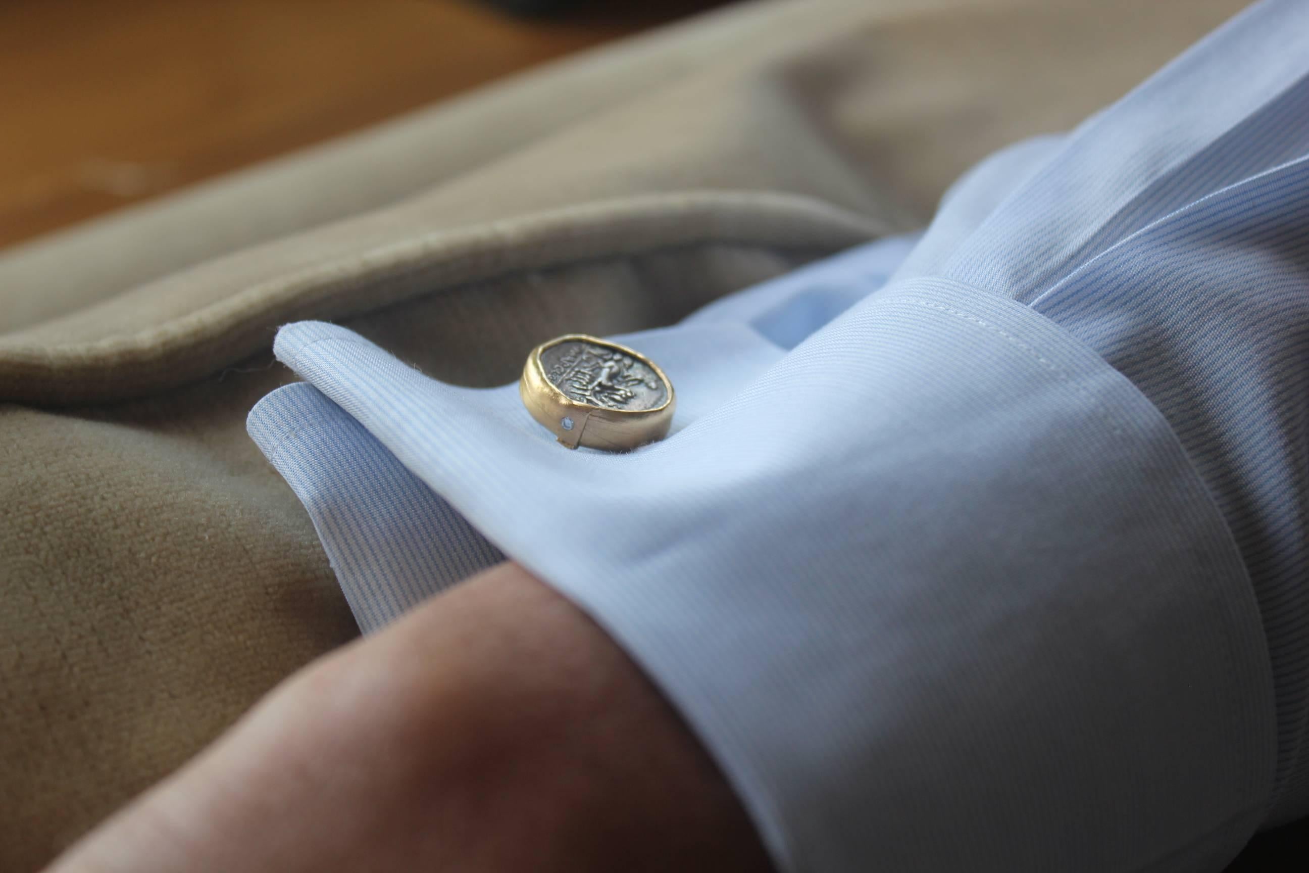 Silver Roman Coins 22-21 Karat Gold Cufflinks with Diamonds Cufflinks 18 Karat 8