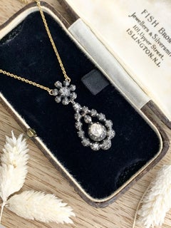 Antique Silver & Rose Gold Early Georgian Diamond Pendant Necklace