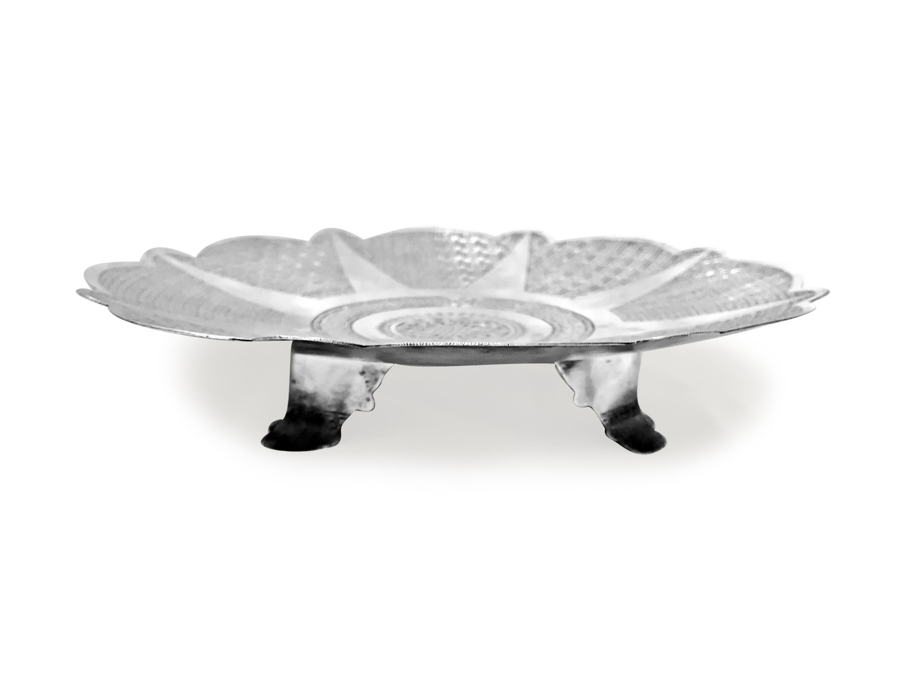 Women's or Men's Antique Silver Round Tray with Hand Curved For Sale