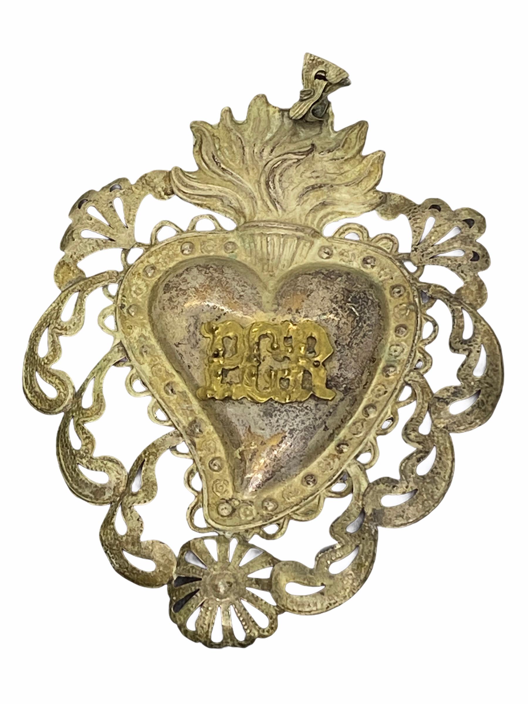20th Century Beautiful Silver Sacred Heart Ex Voto Monogramed, Antique European, 1910s