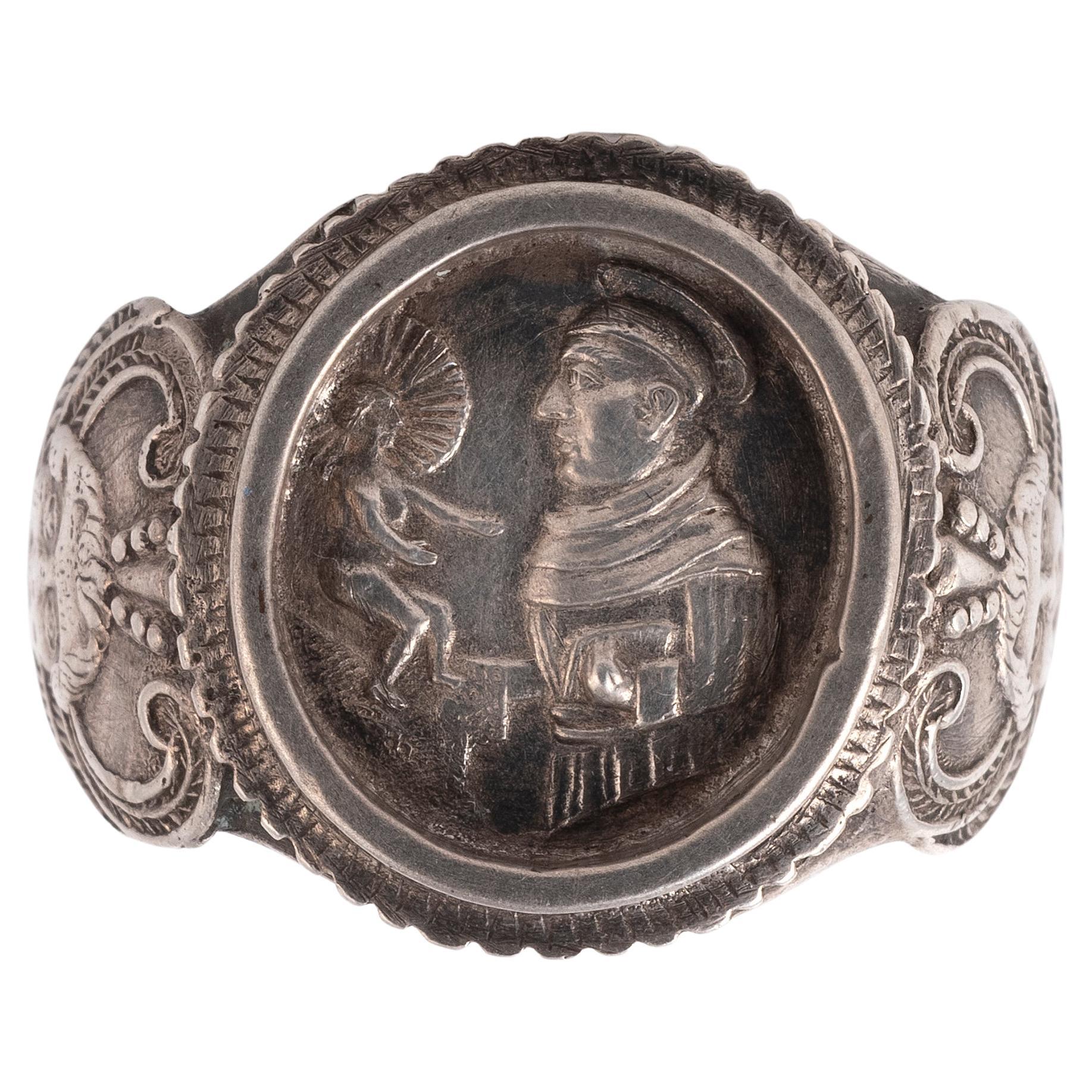 Anello antico d'argento con Sant'Antonio di Padova, Vescovo In condizioni ottime in vendita a Firenze, IT