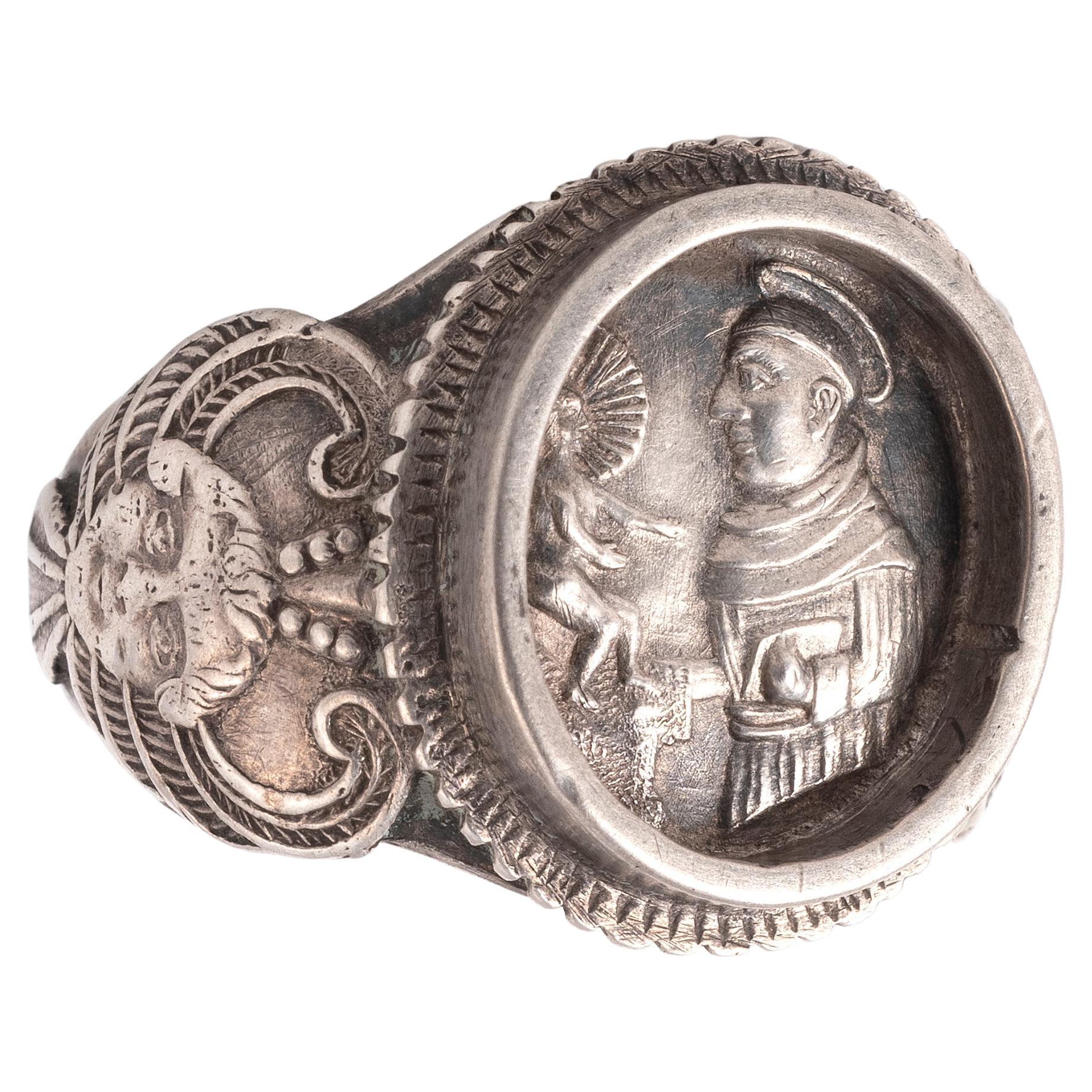 Anello antico d'argento con Sant'Antonio di Padova, Vescovo in vendita