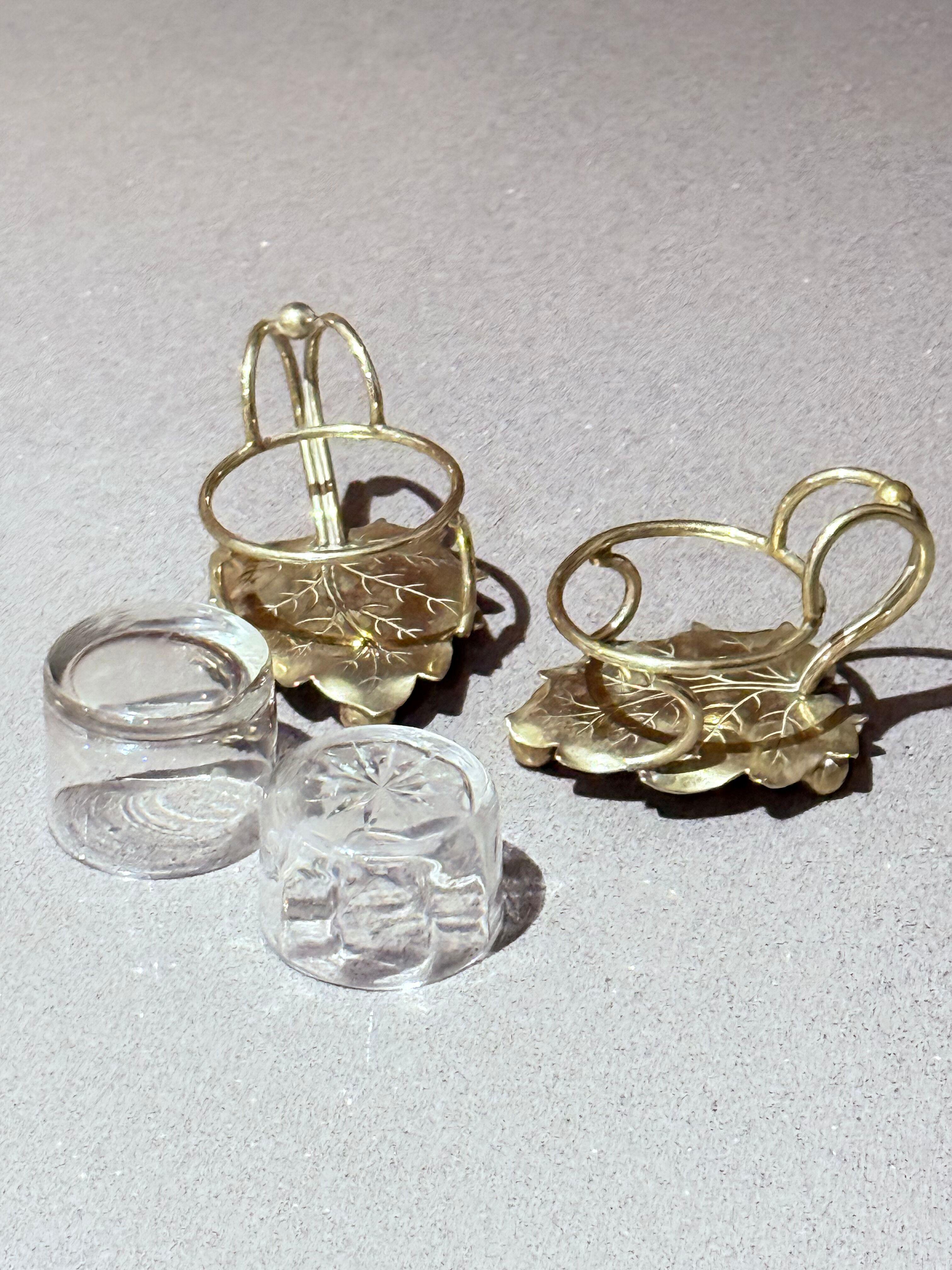 XIXe siècle Salière en argent antique,  Paire de salières, bol en cristal, cuillère intérieure en vente