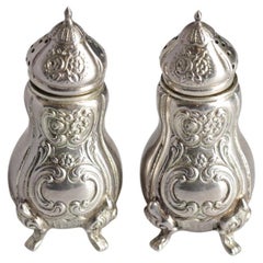 Antique Silver Salt Shaker Rococo Style, Pair of Decorative Pepper Shaker Sale 
