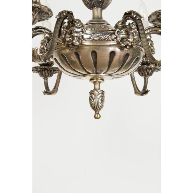 Early 20th Century Antique Silver Satyr Six Arm Chandelier For Sale 2