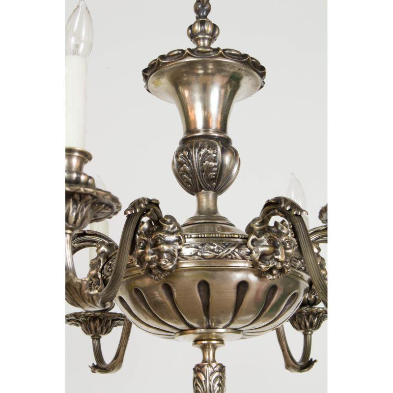 Early 20th Century Antique Silver Satyr Six Arm Chandelier In Excellent Condition For Sale In Canton, MA