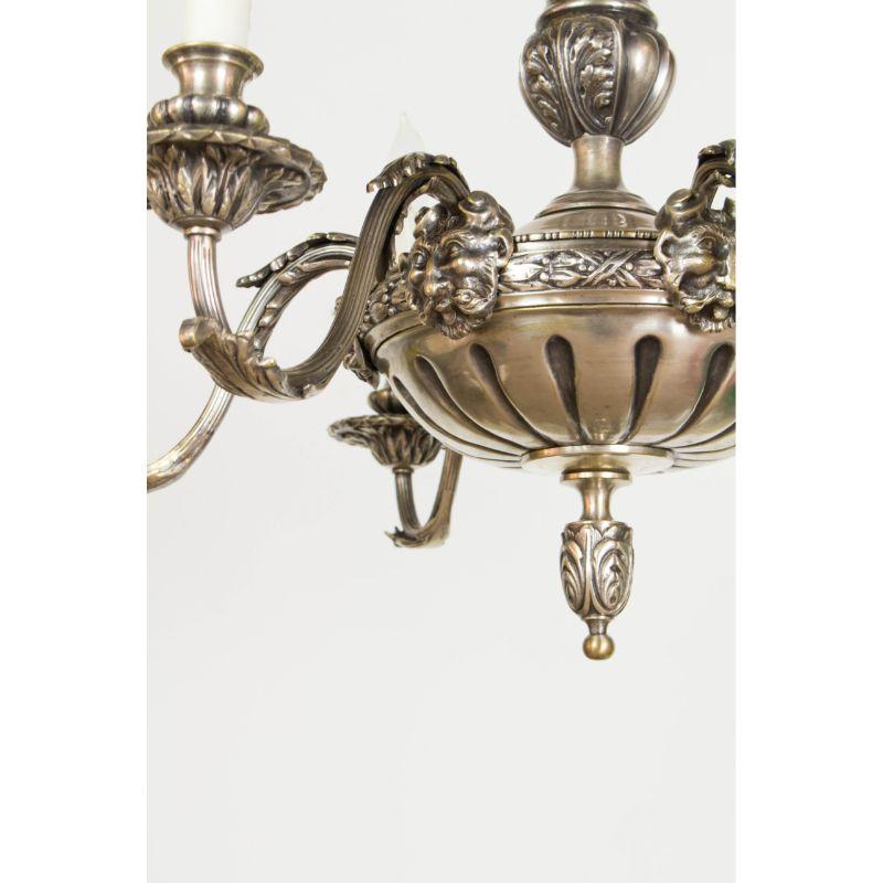 Early 20th Century Antique Silver Satyr Six Arm Chandelier For Sale 1