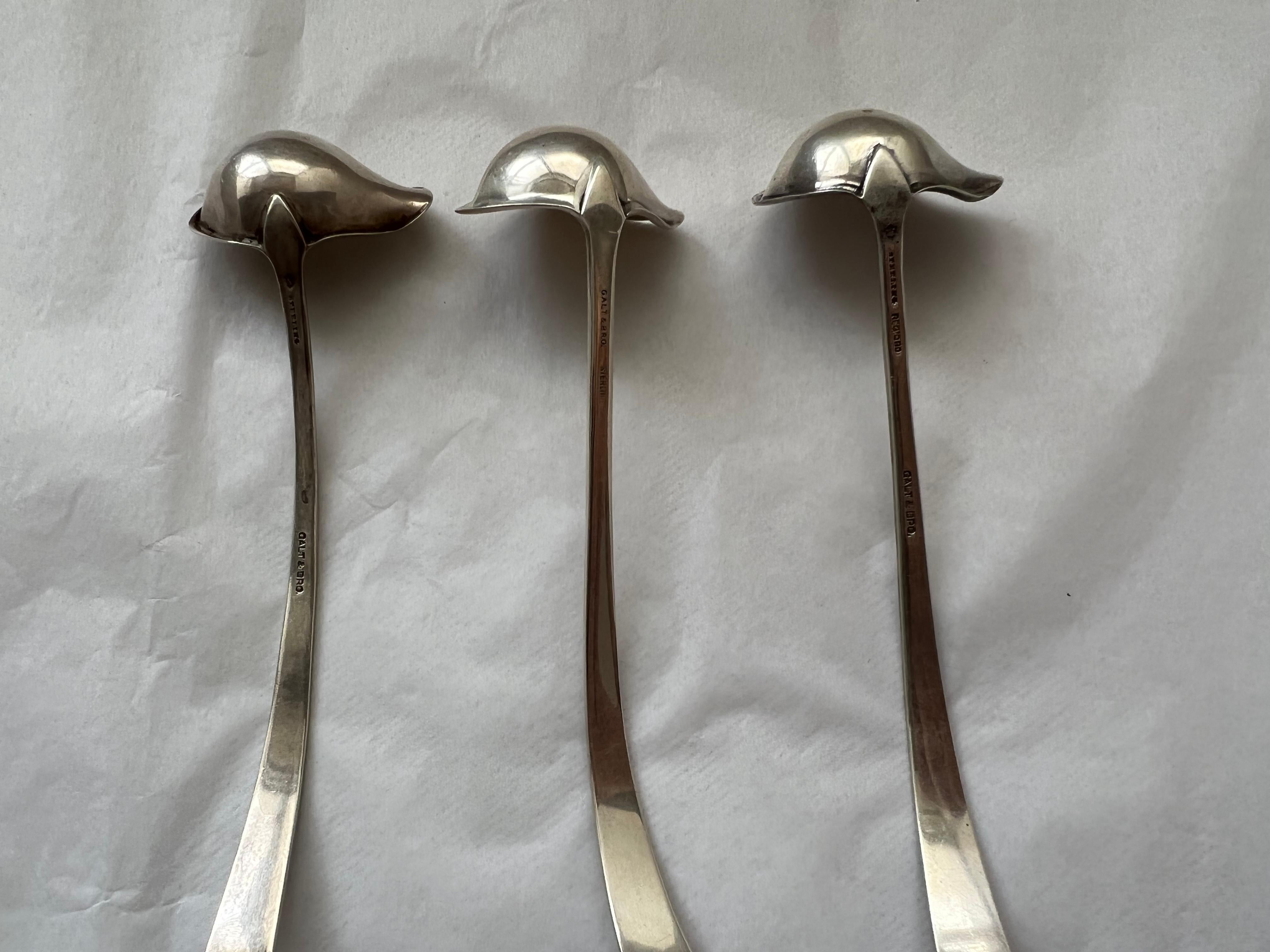 Antique Silver Sauce Pourer Spoons Set Galt Vintage Estate Classic Kitchenware For Sale 1