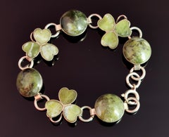 Antique Silver Shamrock Bracelet, Connemara Marble, c1900s