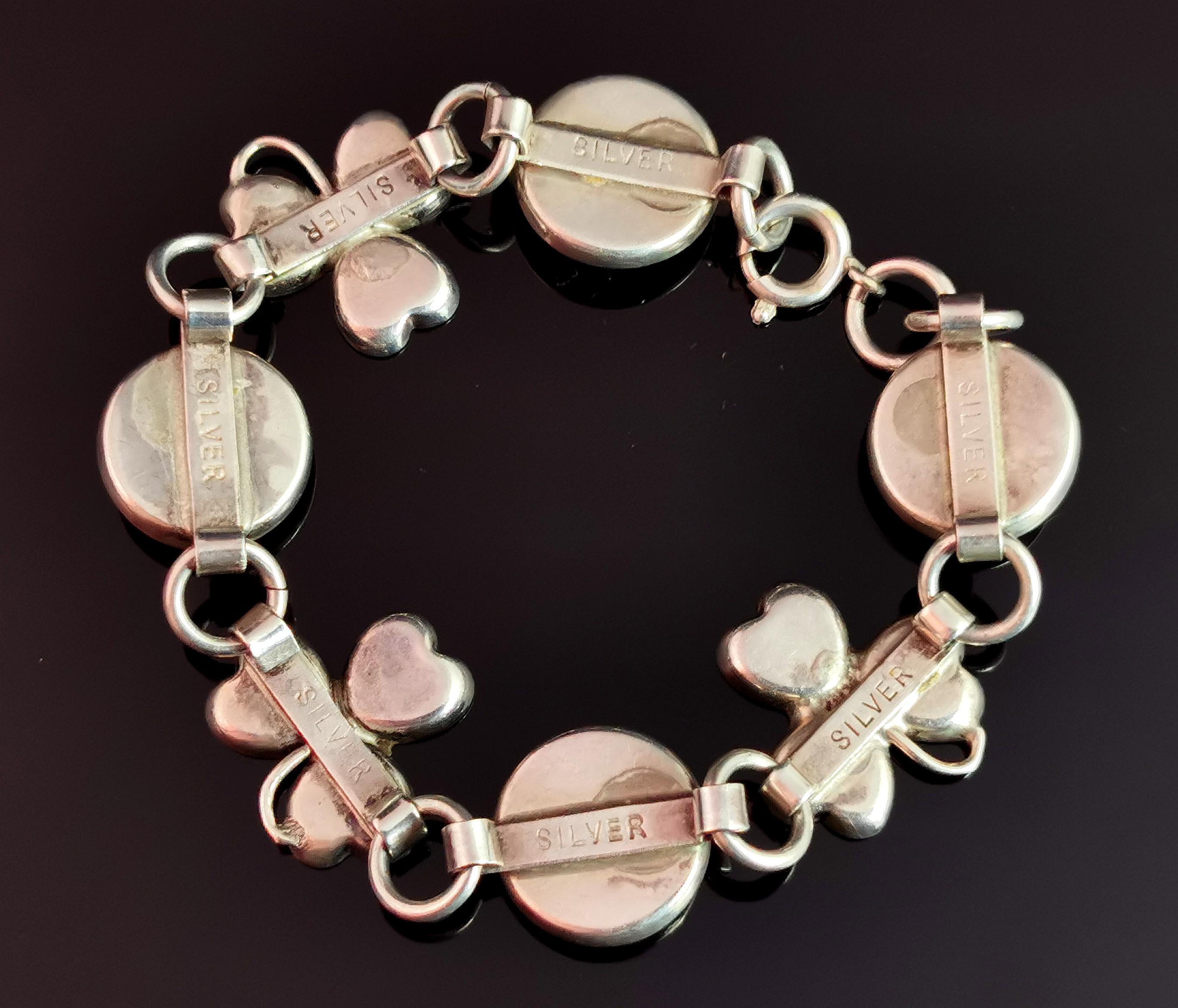 Antique Silver Shamrock Bracelet, Connemara Marble, c1900s 1