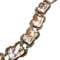 Antique Silver Shell Cameo Panel Bracelet 1930s