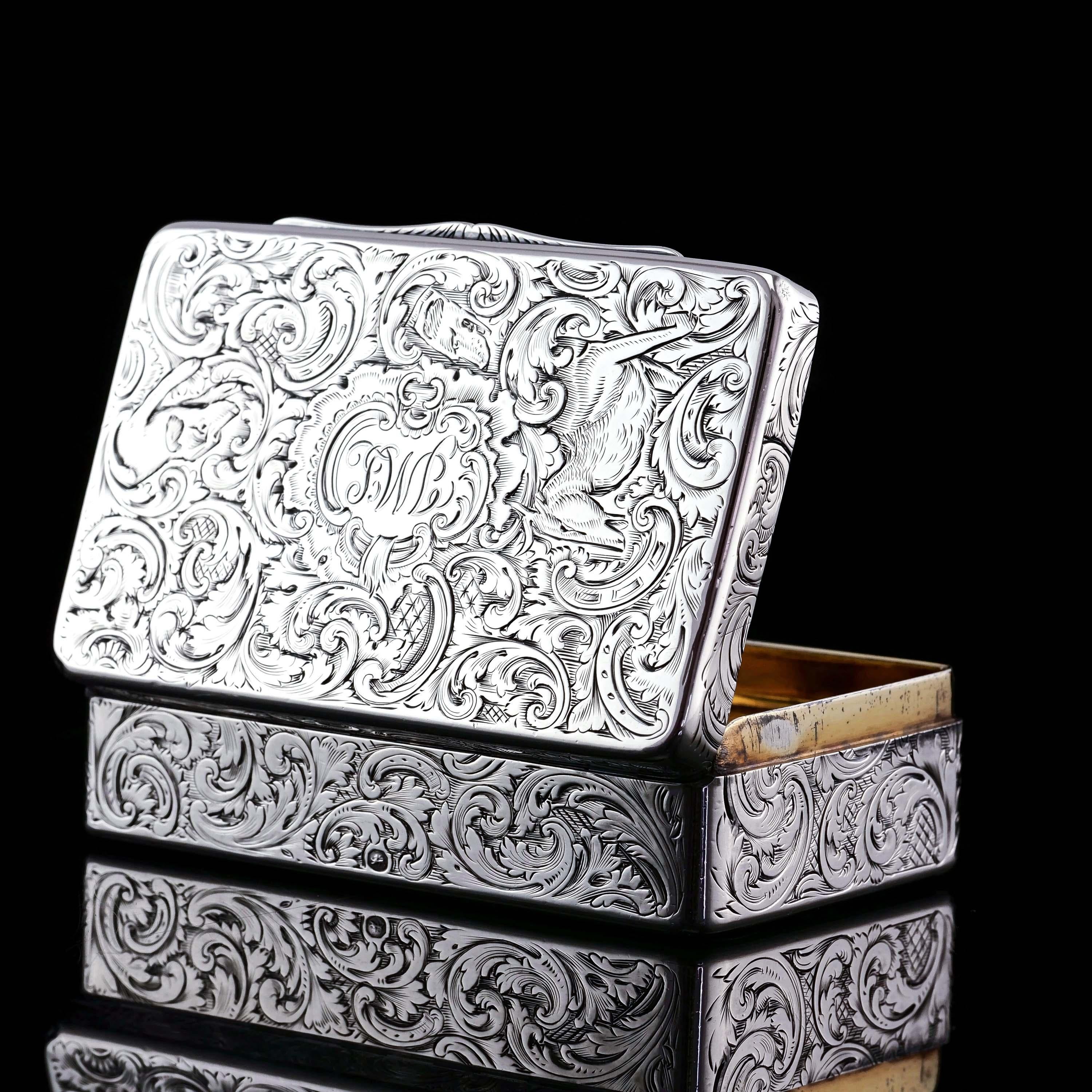 Antique Silver Snuff Box Hunting Scene Design - 1837 For Sale 7