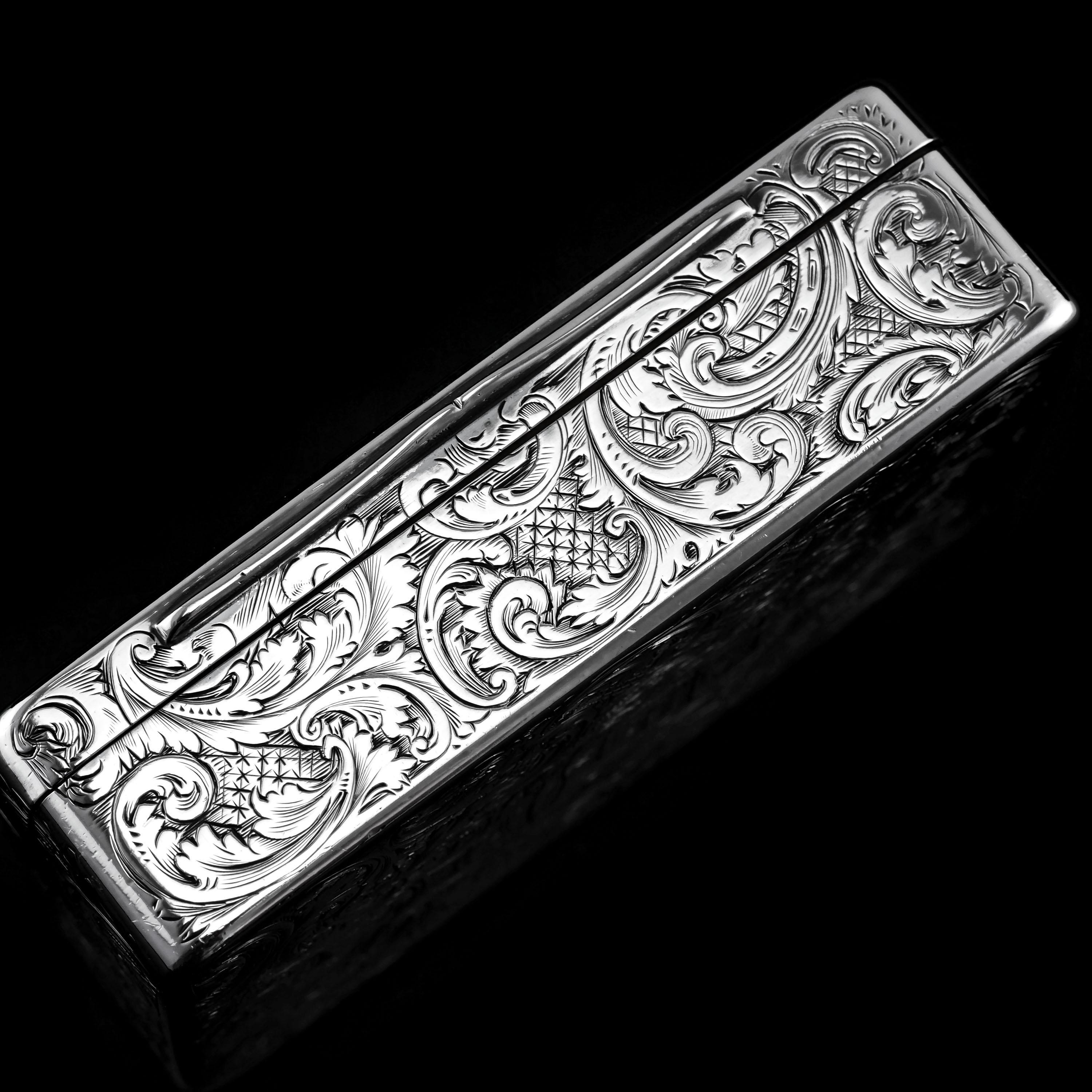 Caja de rapé de plata antigua con escena de caza - 1837 Plata esterlina en venta