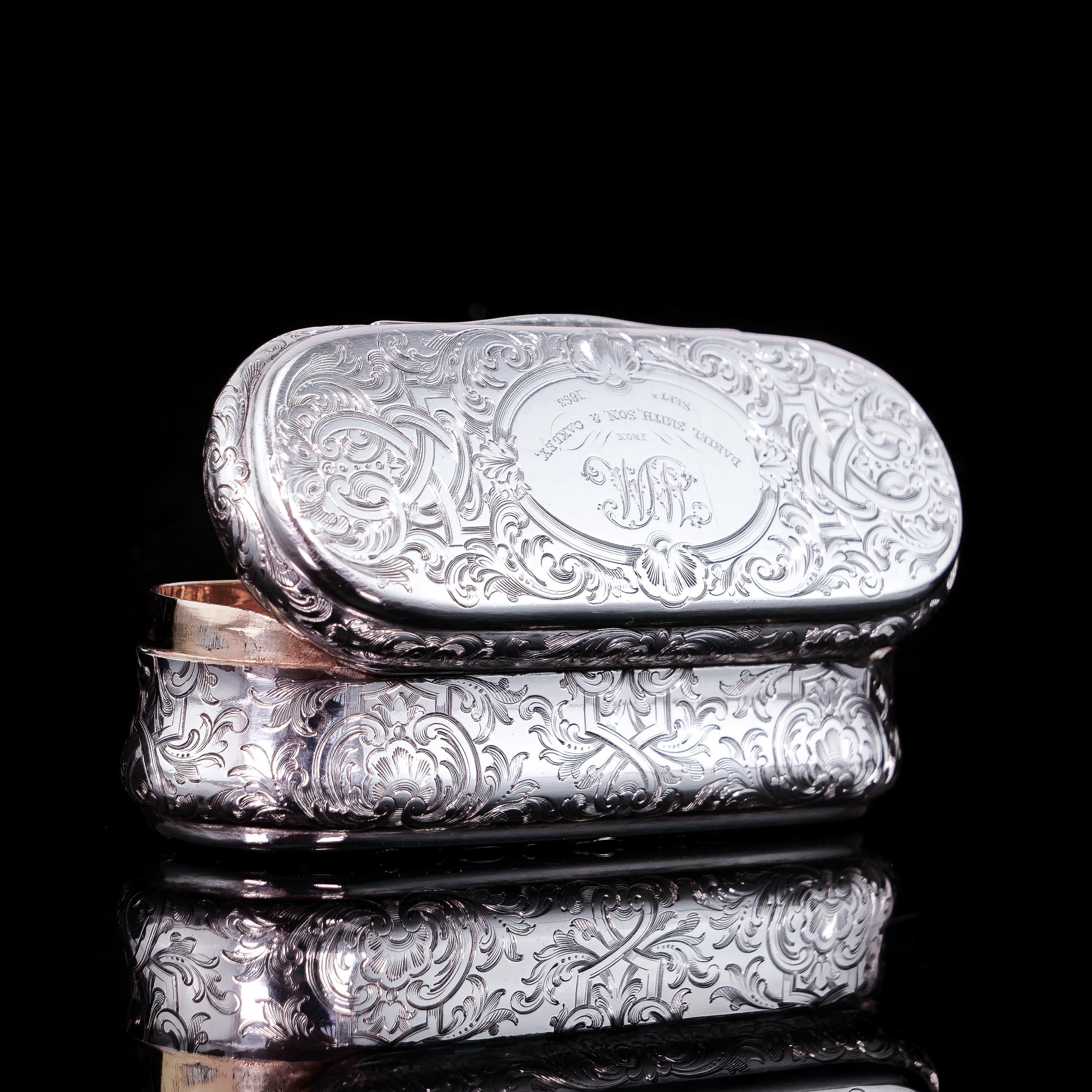 Antique Silver Snuff Box Oblong Shape - Charles Rawlings & William Summers 1849 For Sale 5