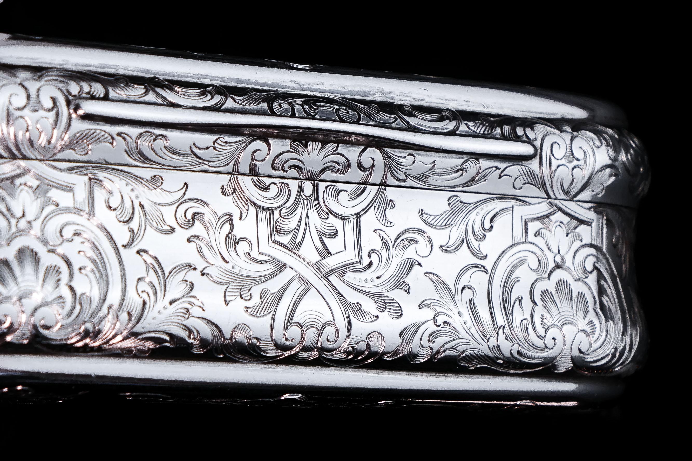 Antique Silver Snuff Box Oblong Shape - Charles Rawlings & William Summers 1849 For Sale 9