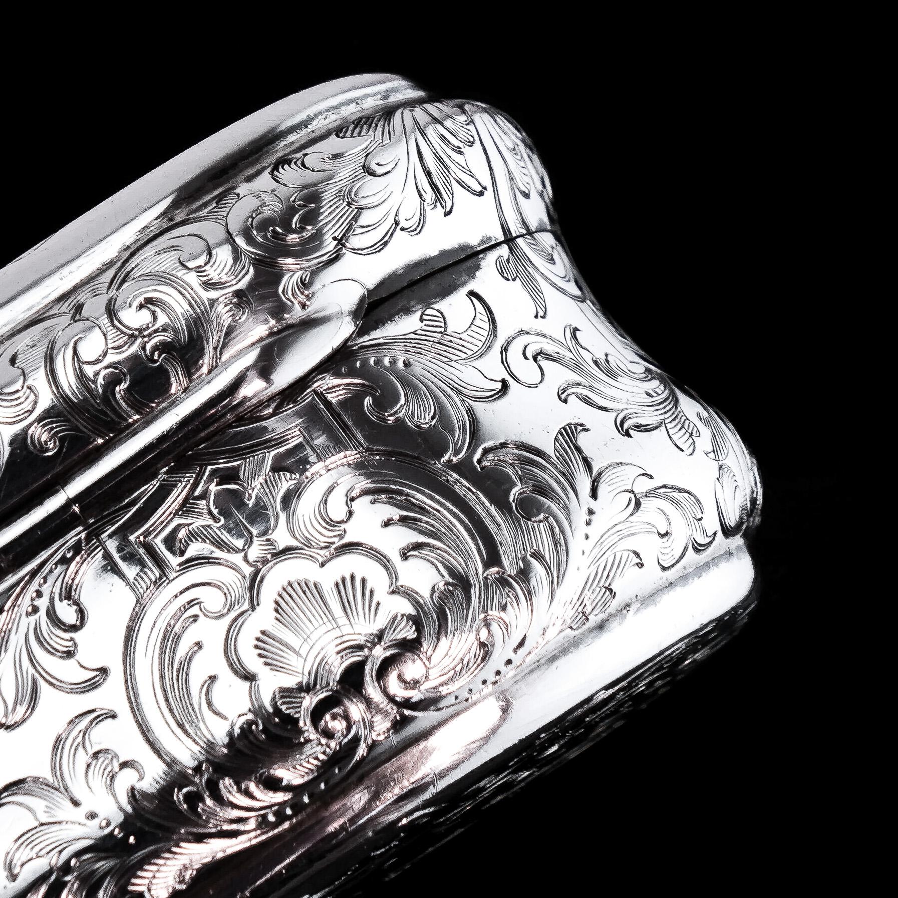 Antique Silver Snuff Box Oblong Shape - Charles Rawlings & William Summers 1849 For Sale 11