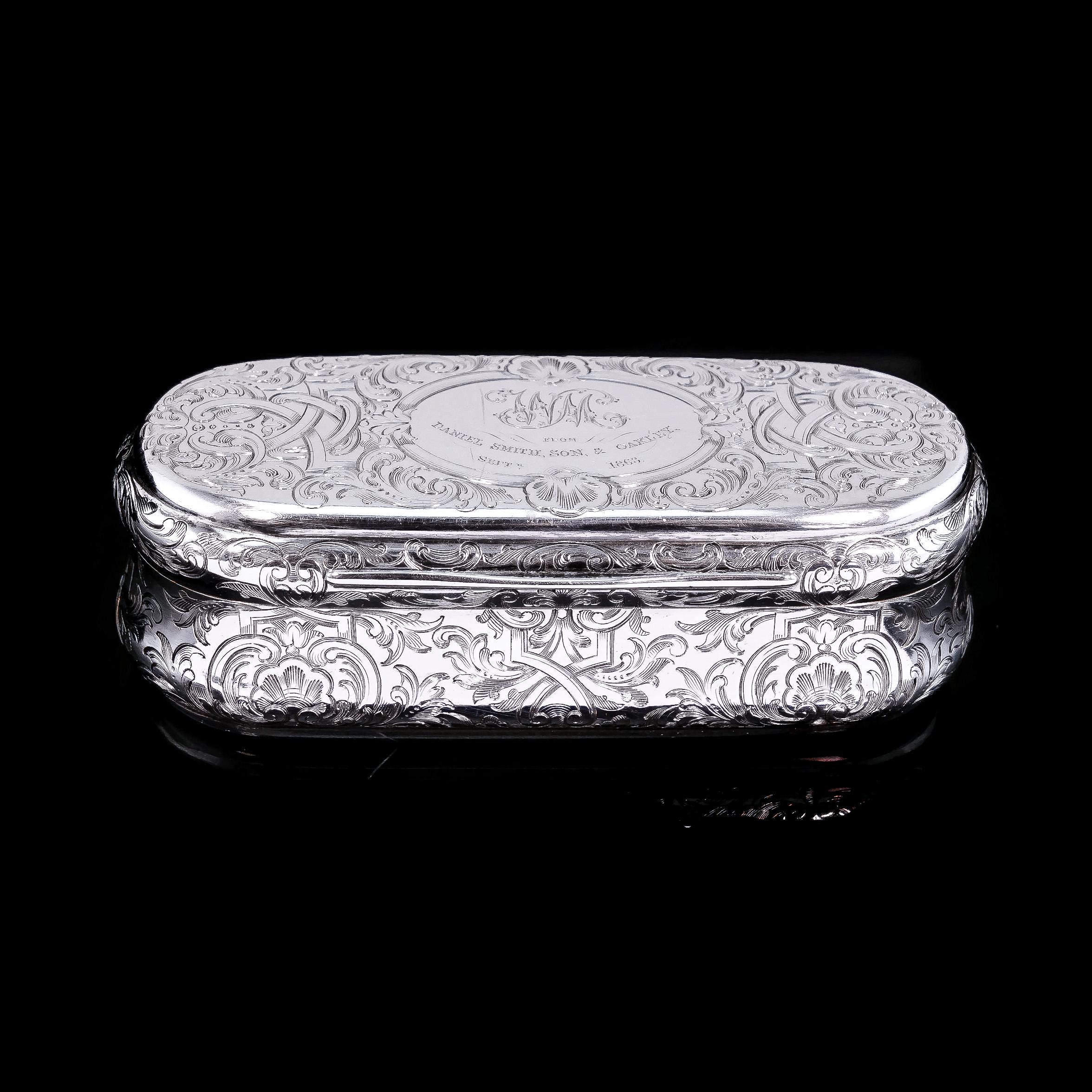 Antique Silver Snuff Box Oblong Shape - Charles Rawlings & William Summers 1849 For Sale 1
