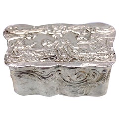 Antique Silver Snuff Pill Box with Rural Scene