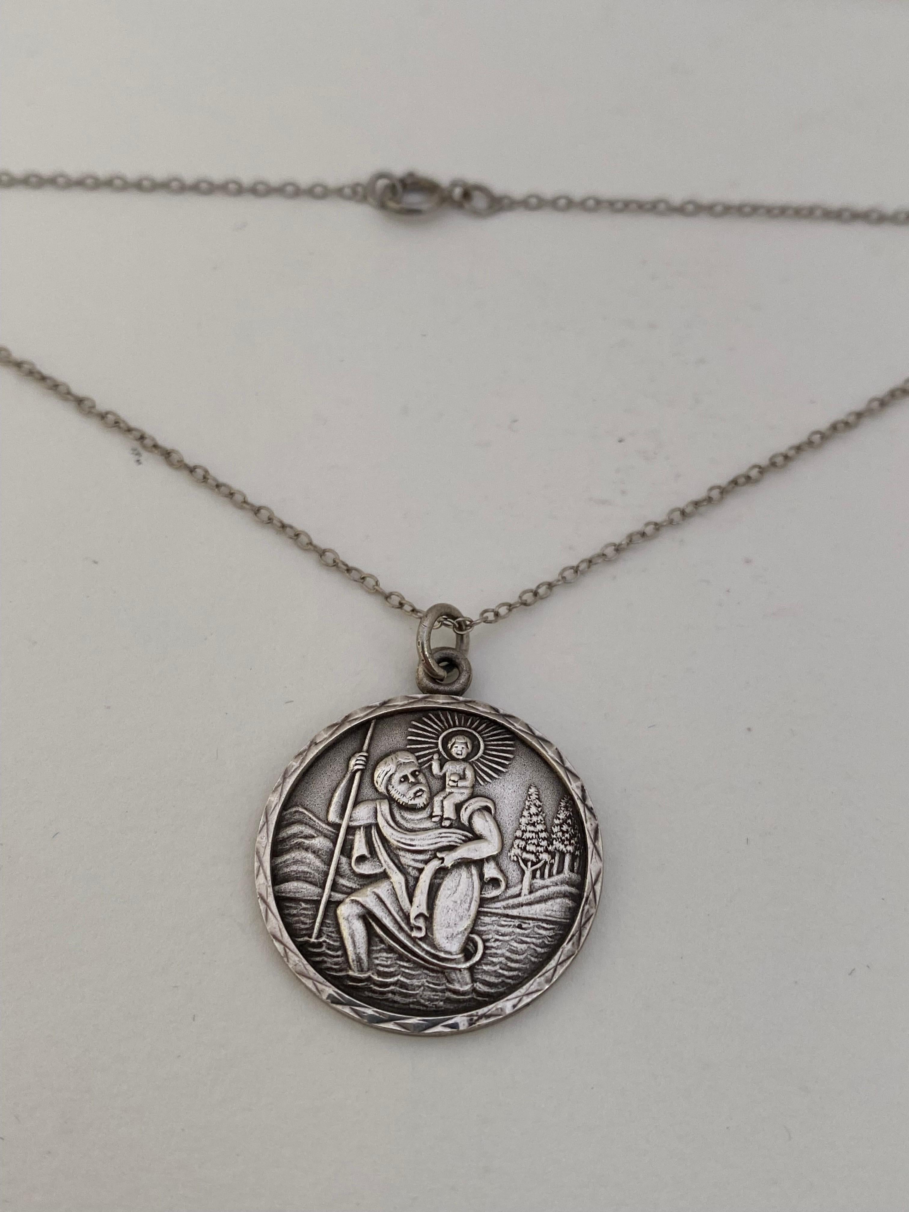 Antike Silber-Halskette mit St. Christopherus-Anhänger im Zustand „Gut“ im Angebot in Carlisle, GB