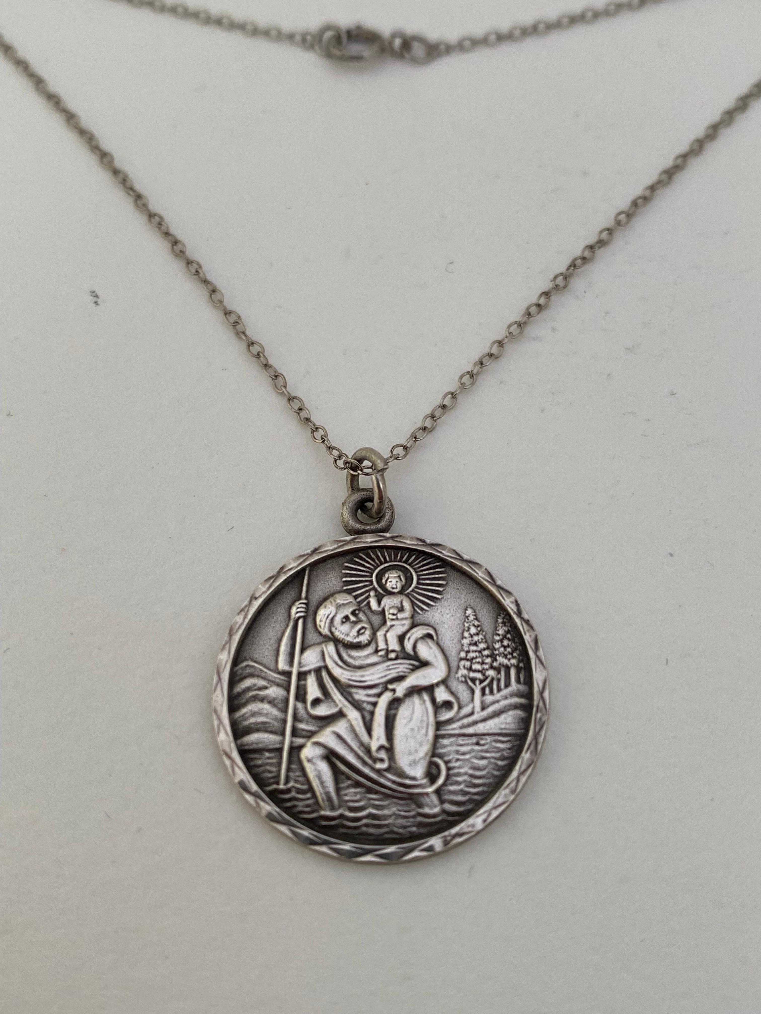 Antike Silber-Halskette mit St. Christopherus-Anhänger im Angebot 4
