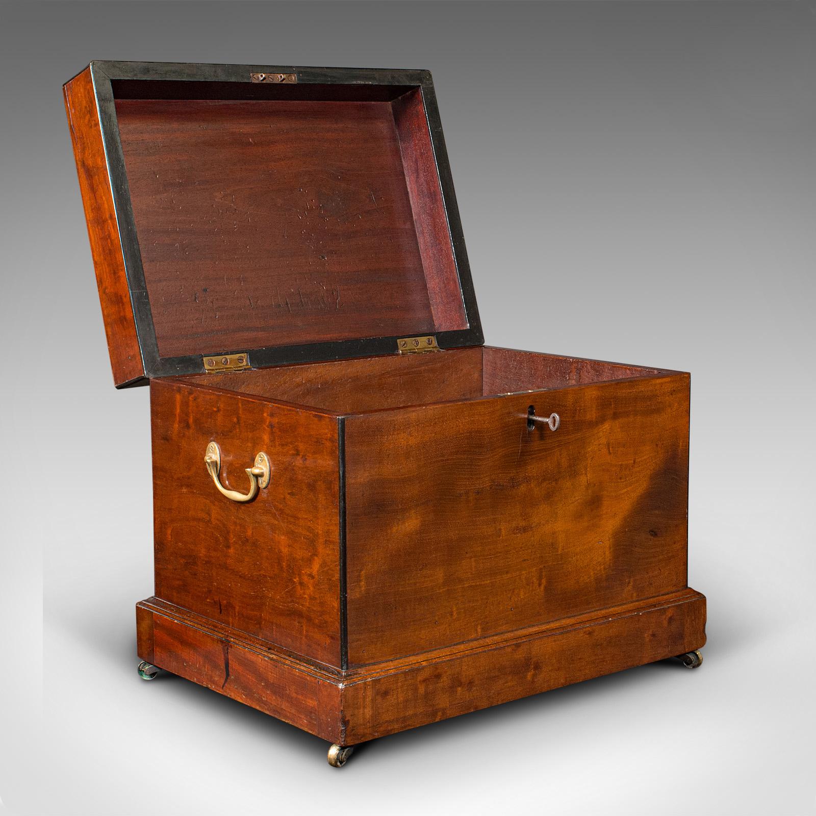 This is an antique silver storage case. An English, mahogany secure keepsake box, dating to the Georgian period, circa 1800.

Superb Georgian craftsmanship for storing treasured items.
Displays a desirable aged patina and in good order.
Select