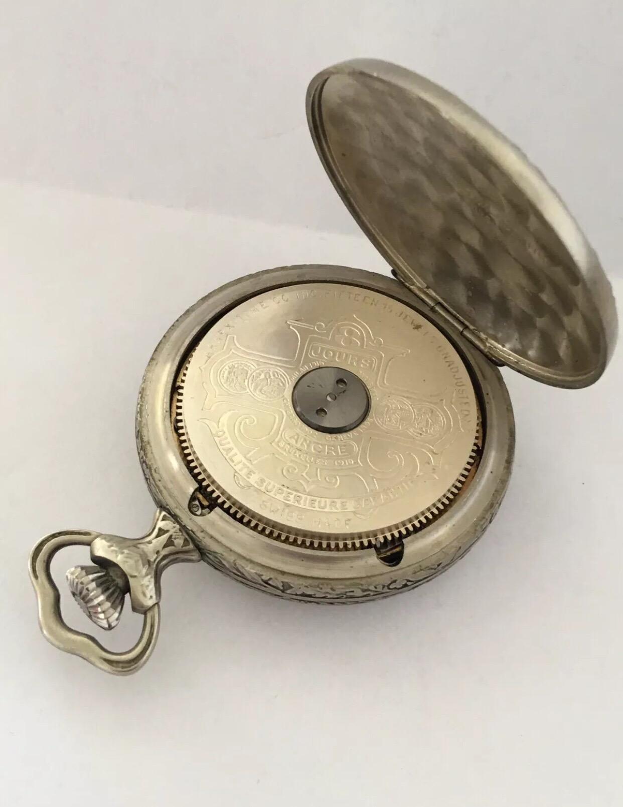 Antique Silver Plated Swiss 8 Day Hebdomas with Visible Escapement Pocket Watch In Good Condition For Sale In Carlisle, GB