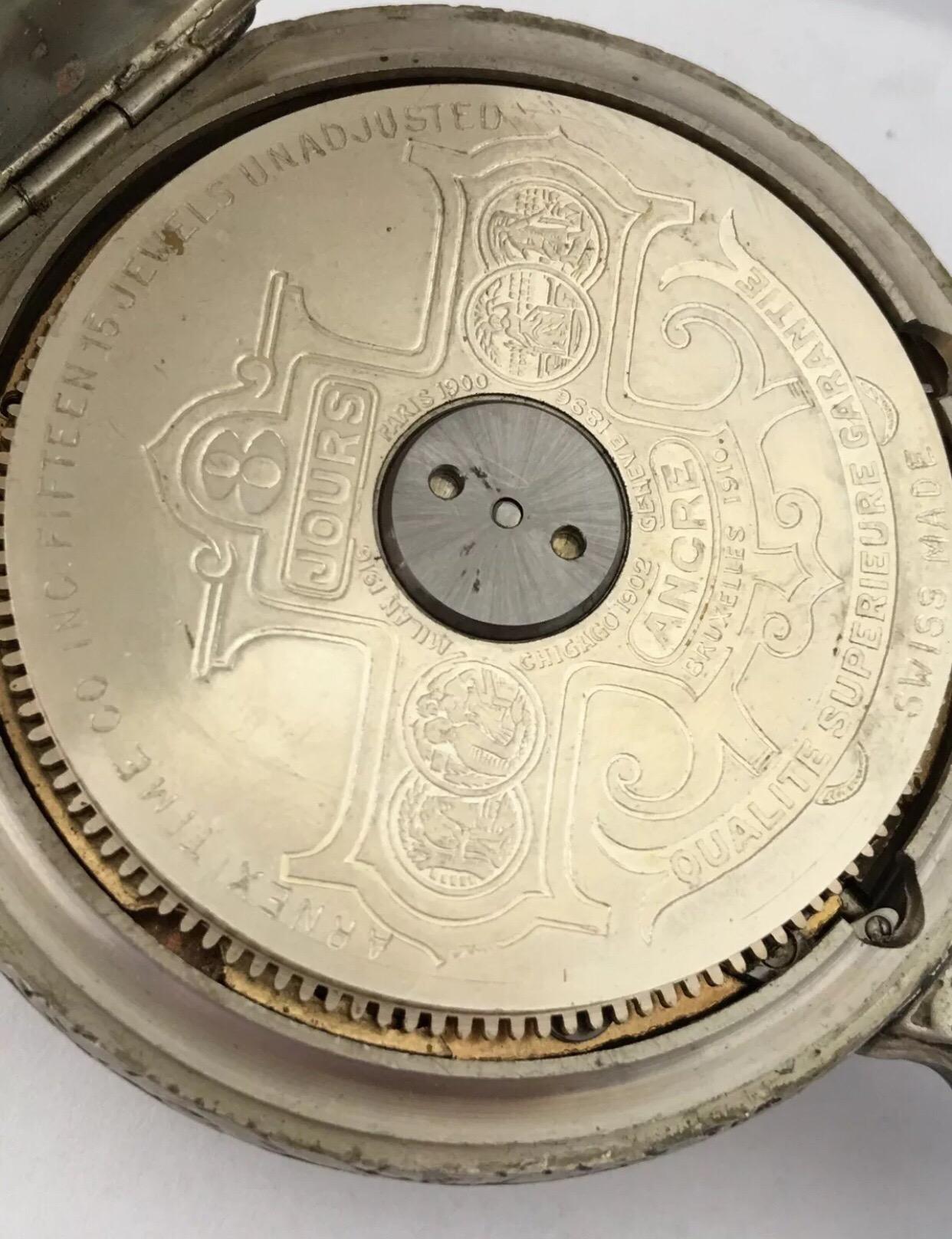 Montre de poche suisse ancienne Hebdomas 8 jours avecéchappement visible en vente 5