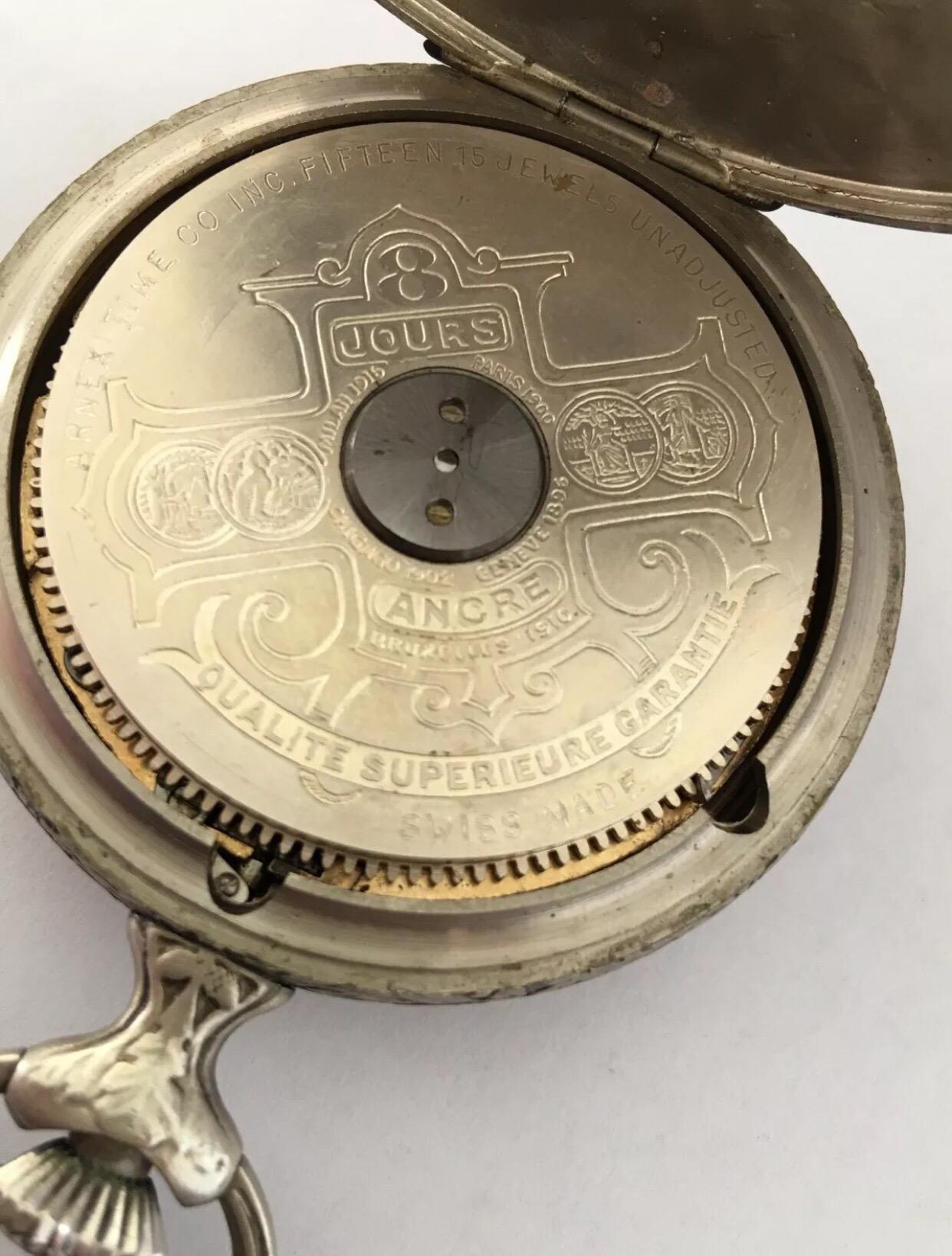 Montre de poche suisse ancienne Hebdomas 8 jours avecéchappement visible Unisexe en vente