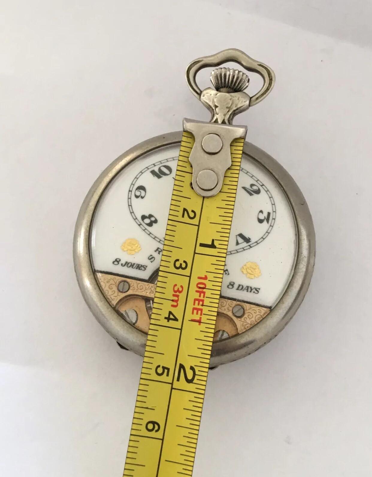 Montre de poche suisse ancienne Hebdomas 8 jours avecéchappement visible en vente 2