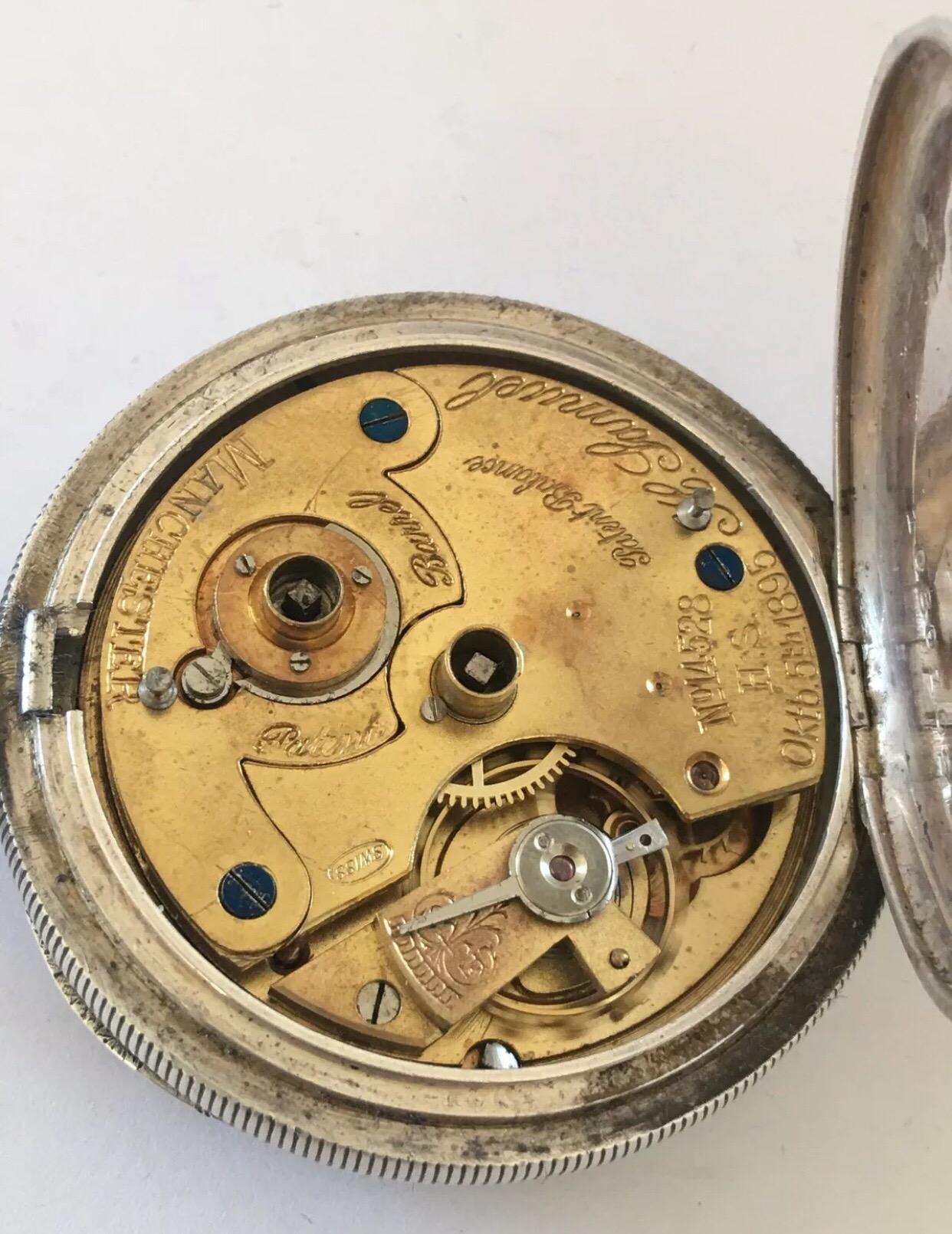 Antique Silver Swiss Made Pocket Watch Signed H. Samuel Manchester Acme Lever In Good Condition In Carlisle, GB