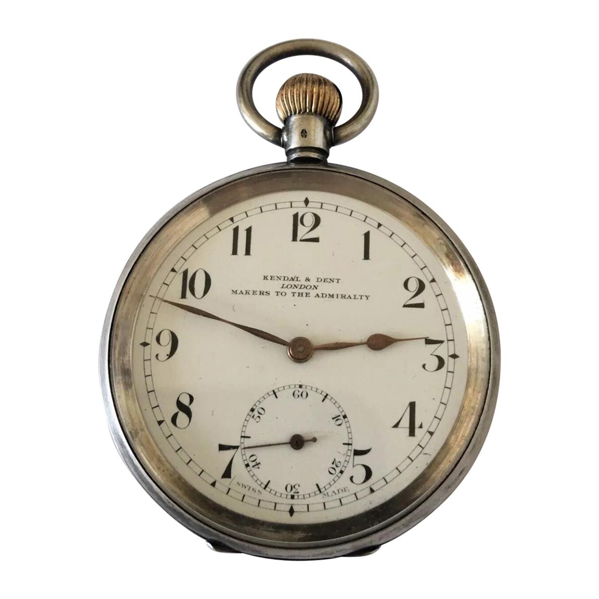 Antique Silver Swiss Made Pocket Watch Signed Kendal and Dent London