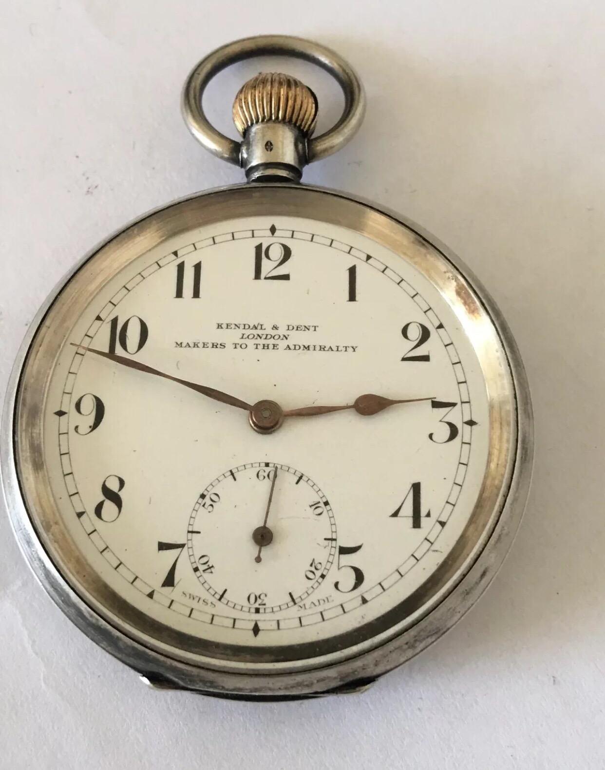 Antique Silver Swiss Made Pocket Watch Signed Kendal and Dent London 1