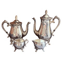 Service à thé et à café en argent ancien, 4 pièces, service à pied, poignées ornées couvercles