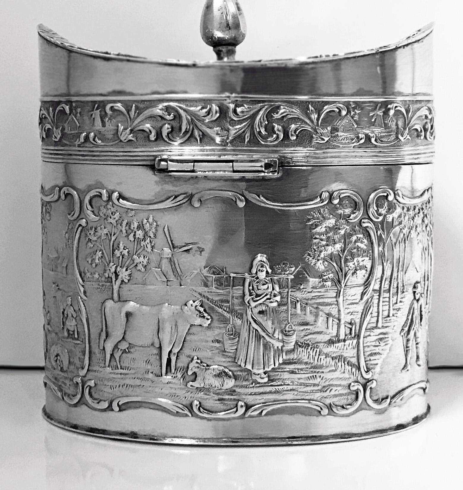 Antique Silver Tea Caddy, H. Hooykaas Dutch, circa 1900 In Good Condition In Toronto, Ontario